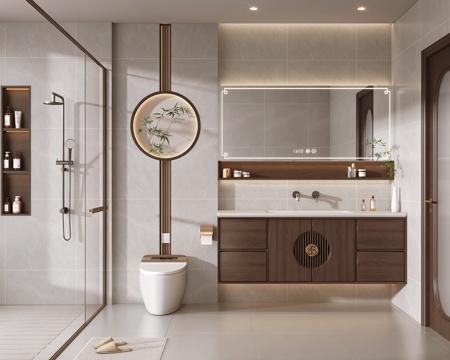  新中式卫生间su模型 