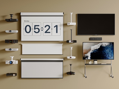 现代投影仪 投影设备 投影幕布 电视机 移动电视su模型