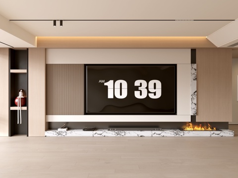 现代客厅 奶油客厅 电视背景墙 客厅背景 奶油风背景墙su模型