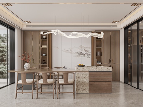  新中式客餐厅3d模型 