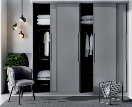  现代衣柜 单椅 吊灯 书架 组合3d模型 