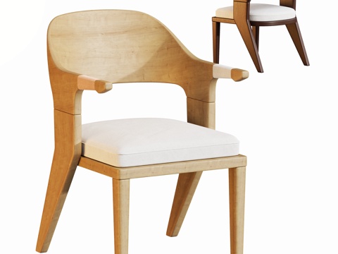 现代原木中古休闲椅su模型