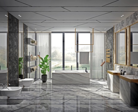  现代卫生间 后现代卫生间 轻奢卫生间3d模型 