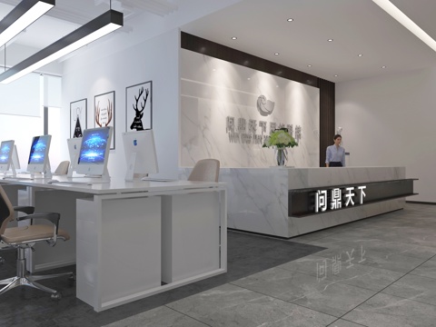  现代公司前台空间3d模型 