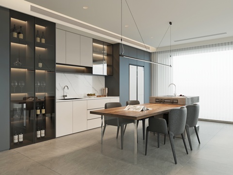  现代餐厅3d模型 