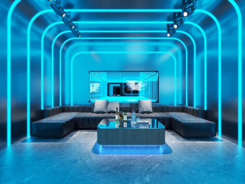 现代 科技风 KTV 灯带造型 包厢 包间 沙发桌椅 千层镜su模型