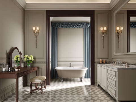  法式风格卫生间3d模型 