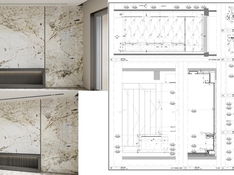 电视背景墙 客厅背景墙 石材墙面 墙面节点图cad施工图
