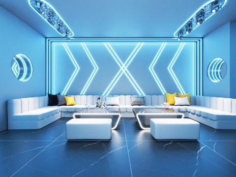  现代 科技风 KTV 灯带造型 包厢 包间 沙发桌椅 千层镜3d模型 