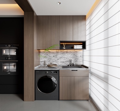 现代意式洗衣机柜 阳台柜su模型