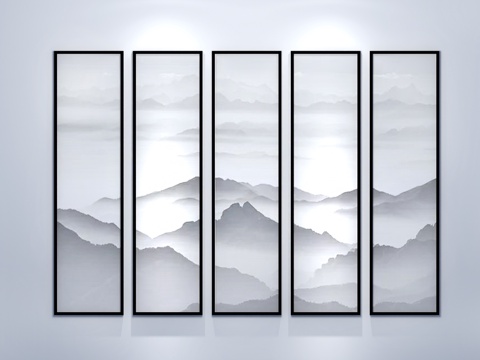  新中式装饰画 挂画 水墨画 山水画 中国画 3D模型3d模型 