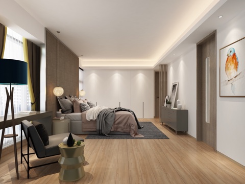  现代卧室床电视柜3d模型 