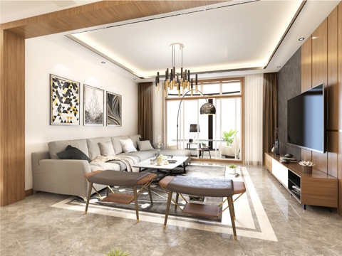  北欧现代简约北欧客厅3d模型 