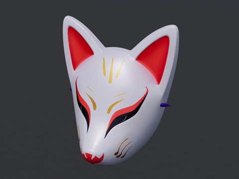 红白金狐狸头面具su模型