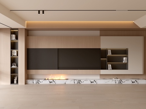 现代客厅 奶油客厅 电视背景墙 客厅背景 奶油风背景墙su模型