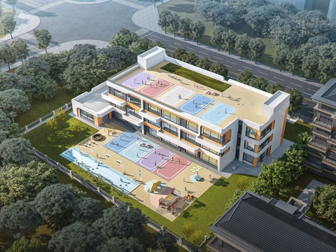 现代学校建筑 幼儿园建筑su模型