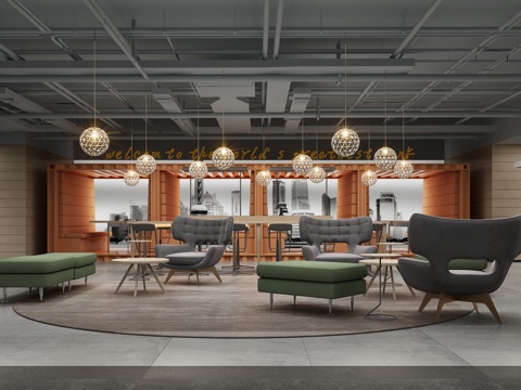  现代 银行 大厅 沙发茶几 接待室3d模型 