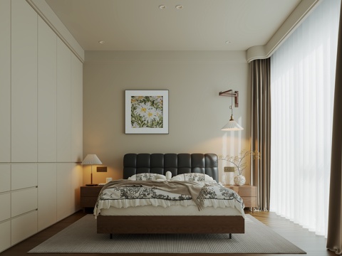  卧室 奶油风卧室 中古卧室 床具 吊灯3d模型 