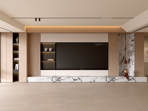  现代客厅 奶油客厅 电视背景墙 客厅背景 奶油风背景墙su模型 