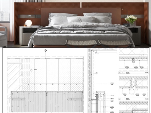 卧室背景墙 床头背景墙 墙面装饰 墙面节点图cad施工图cad施工图