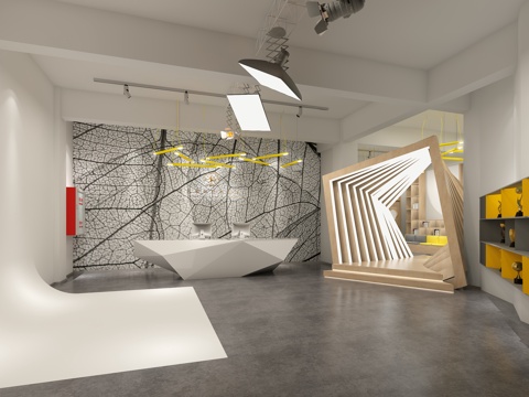  现代公司前台3d模型 