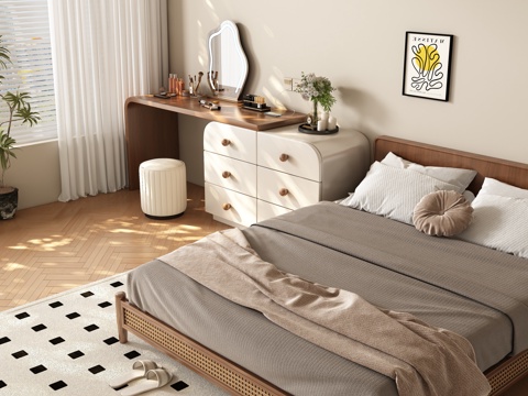  侘寂风卧室 梳妆台3d模型 