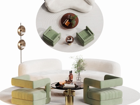 现代沙发茶几组合su模型