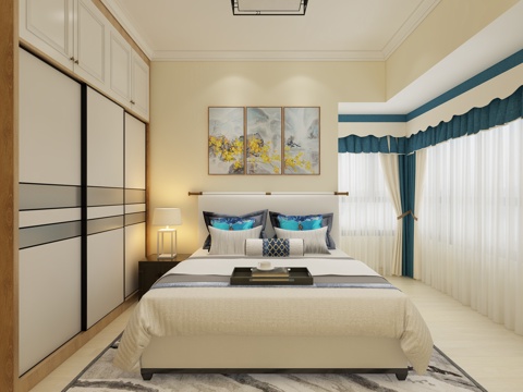  新中式主卧室3d模型 