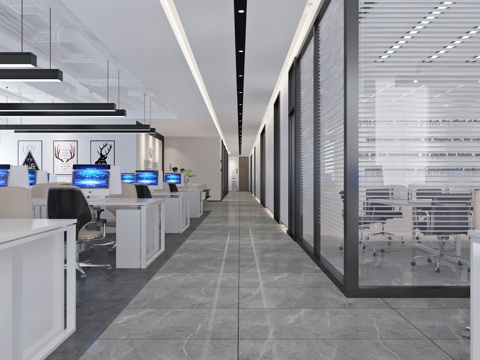  现代公司办公室空间3d模型 