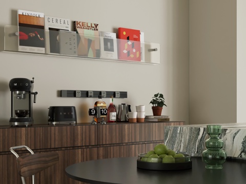  现代中古风餐厅 圆餐桌椅 岛台餐厅3d模型 