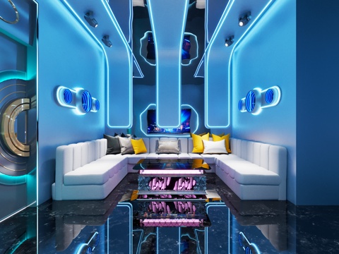 现代科技风 KTV 灯带造型 包厢 包间沙发 桌椅 干层镜su模型