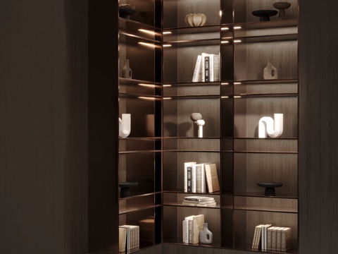 现代开放意式书柜摆件su模型