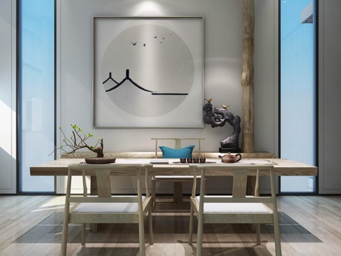  新中式茶台 茶室 茶具 椅子3d模型 