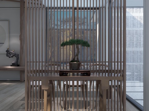  新中式玄关 端景台 中式盘景3d模型 