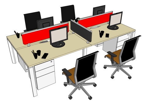  办公工位 文件柜 办公家具 工位 办公室 屏风工位su模型 