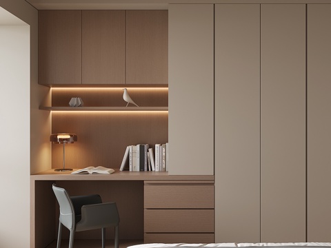 现代书桌一体柜su模型