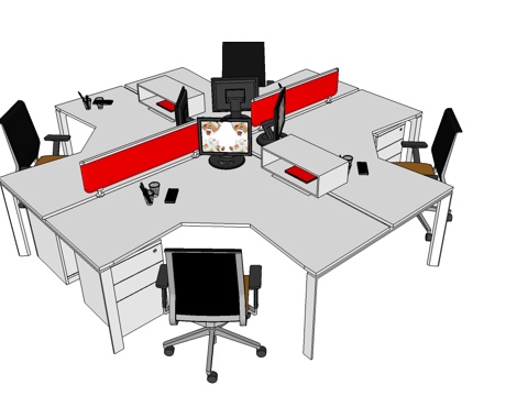  办公工位 文件柜 办公家具 工位 办公室 屏风工位su模型 