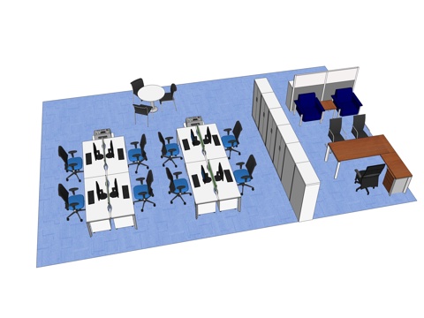 办公工位 文件柜 办公家具 工位 办公室 屏风工位su模型 