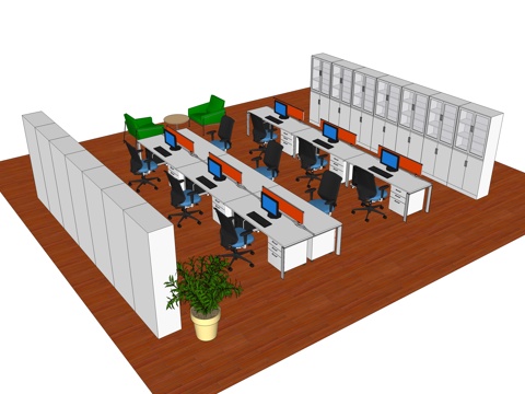  办公工位 文件柜 办公家具 工位 办公室 屏风工位su模型 