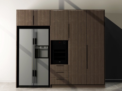  现代北欧日式厨房简约大方时尚冰箱橱柜烤箱高级灰3d模型 