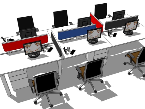 办公工位 文件柜 办公家具 工位 办公室 屏风工位su模型