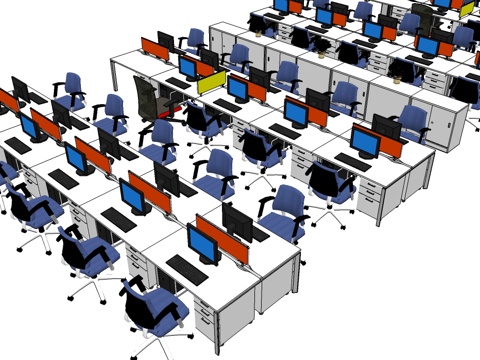 办公工位 文件柜 办公家具 工位办公室 屏风工位su模型