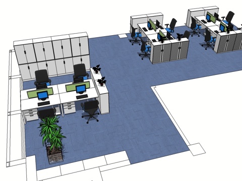 办公工位 文件柜 办公家具 工位 办公室 屏风工位su模型