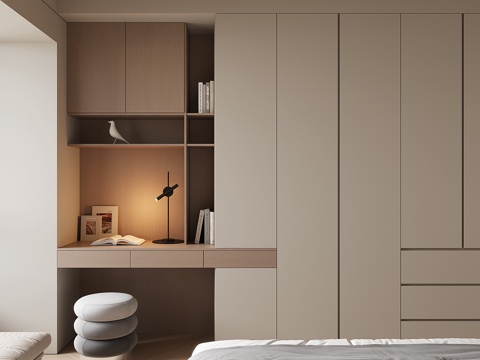 现代书桌一体柜su模型