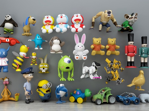  现代儿童益智玩具玩具熊玩具汽车小黄人小蜜蜂小黄鸡大哆啦a3d模型 