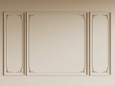 法式复古石膏线 线条 背景墙su模型