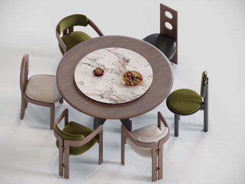 中古风圆餐桌su模型