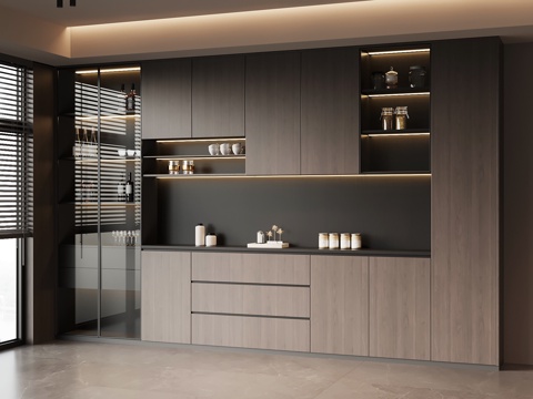 现代意式酒柜 餐边柜su模型