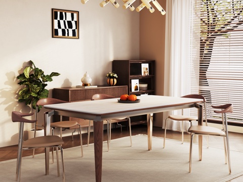  中古风餐厅 现代简约 餐桌椅组合3d模型 