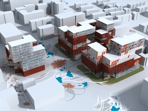  现代学校 大学城 复旦 配楼 建筑 鸟瞰 景观3d模型 